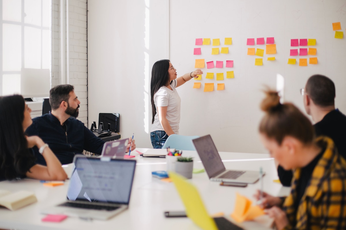 Team collaborating in a modern workspace